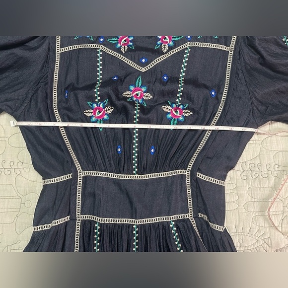 NEW Isabel Marant Caroline Embroidered Silk-satin Midi Dress Sz 36 Faded Black - Picture 11 of 16